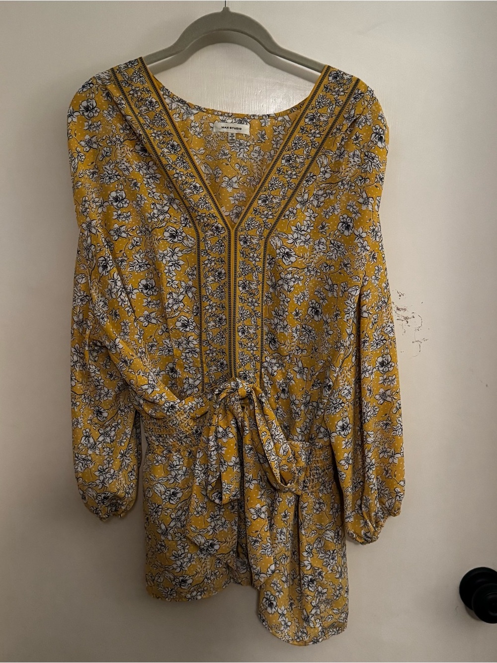 Max Studio Yellow Floral V-Neck Tie-Waist Tunic